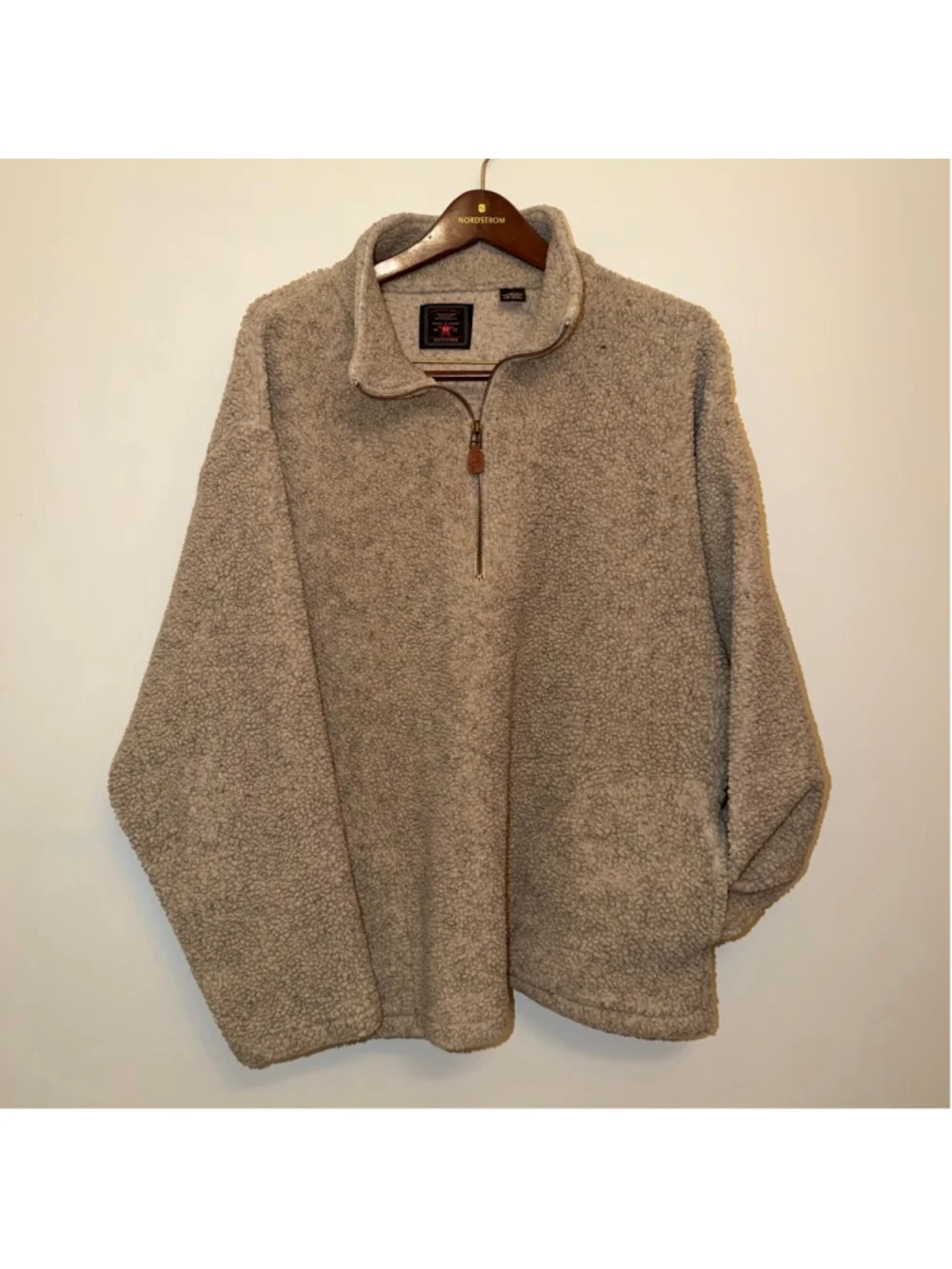 Vtg American Eagle Sherpa Fleece Pullover XL Beige Qtr Zip Unisex Berber Sweater